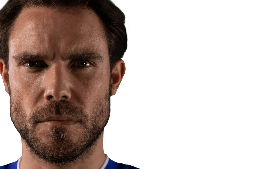 Serious Caucasian Man with Beard on Transparent Background