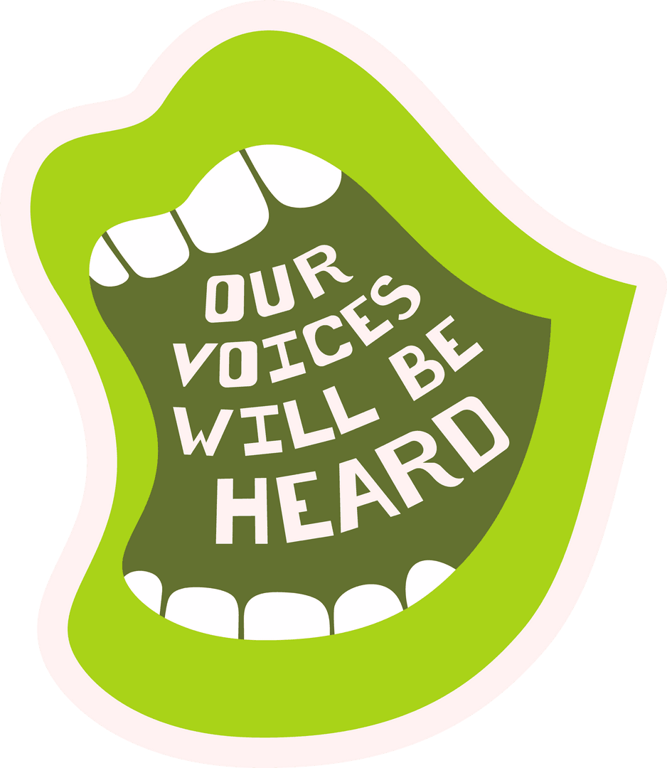 Active Voices: Stylized Open Mouth with Bold Slogan on Transparent Background