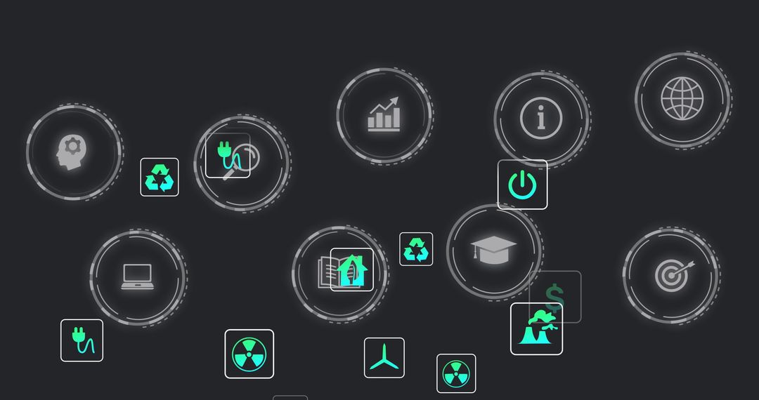 Futuristic Eco-Tech Icons on Digital Screen Highlighting Innovation
