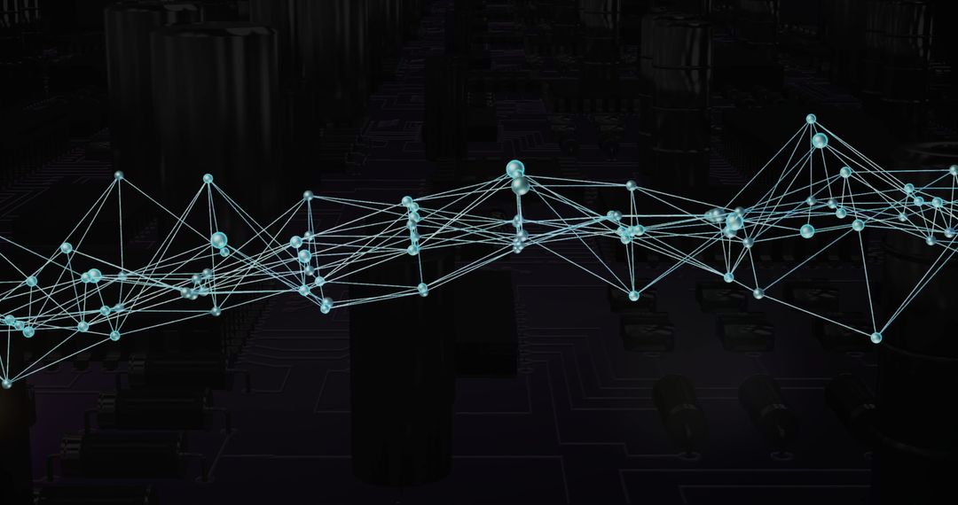 Futuristic Network of Glowing Nodes Over Circuit Board