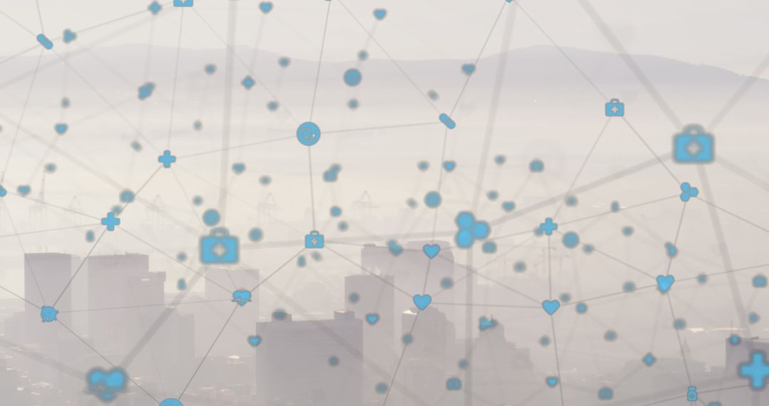 Digitized Network Overlay Against Modern Cityscape