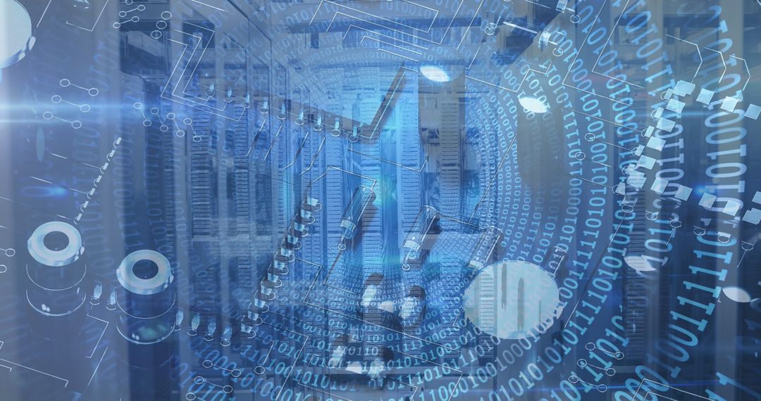 Futuristic Virtual Code Overlay in an Empty Server Room