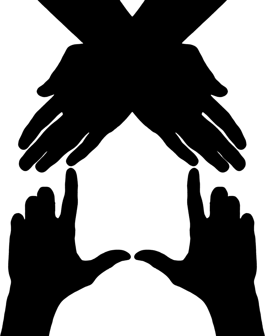 Silhouette of Four Hands Playing on Transparent Background