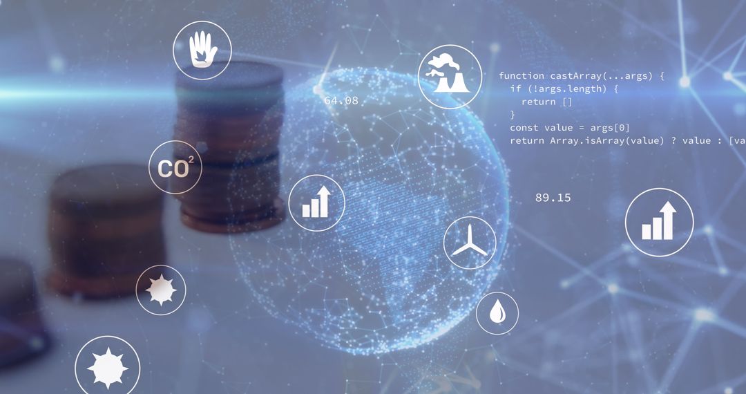 Futuristic Global Data and Ecology Concepts over Coins