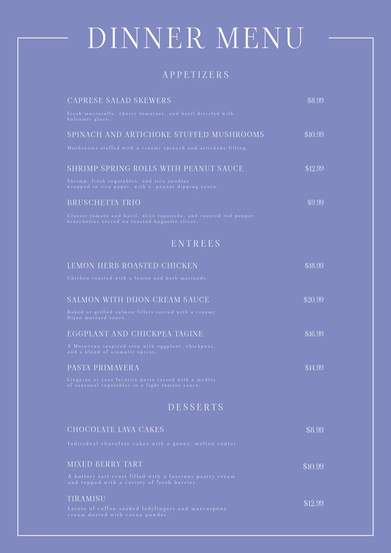 Elegant Dinner Menu With Subtle Colors - Download Free Stock Templates Pikwizard.com