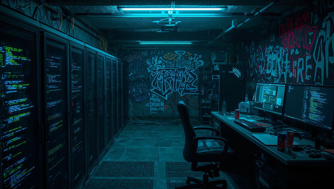 Modern Cybersecurity Operation in Urban Basement Office