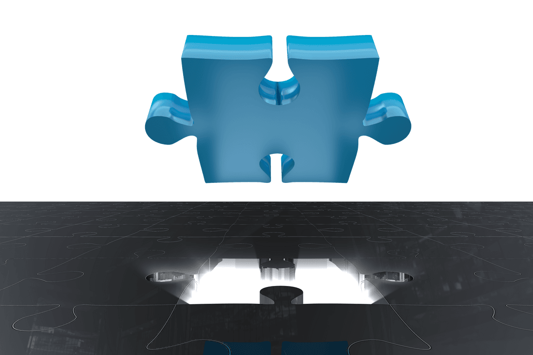 Blue Puzzle Piece with Transparent Background Illustrating Completion