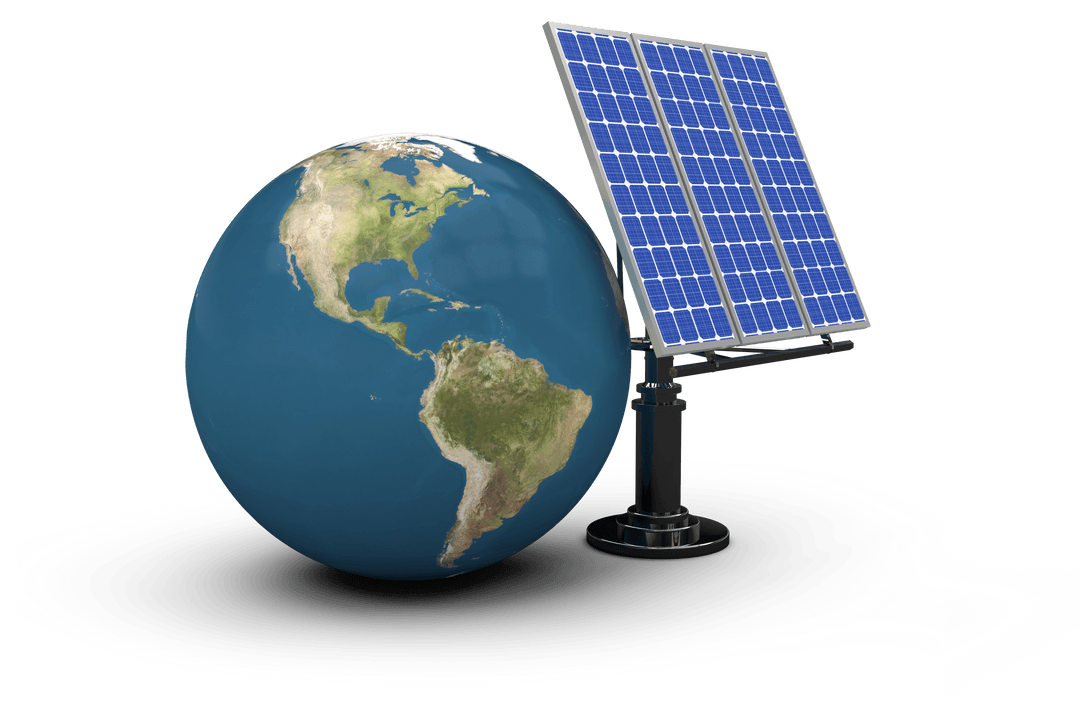 Solar Panel Connected to Earth Globe on Transparent Background