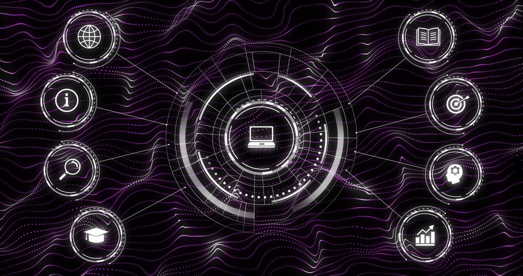 Digital Network Icons on Abstract Black Background