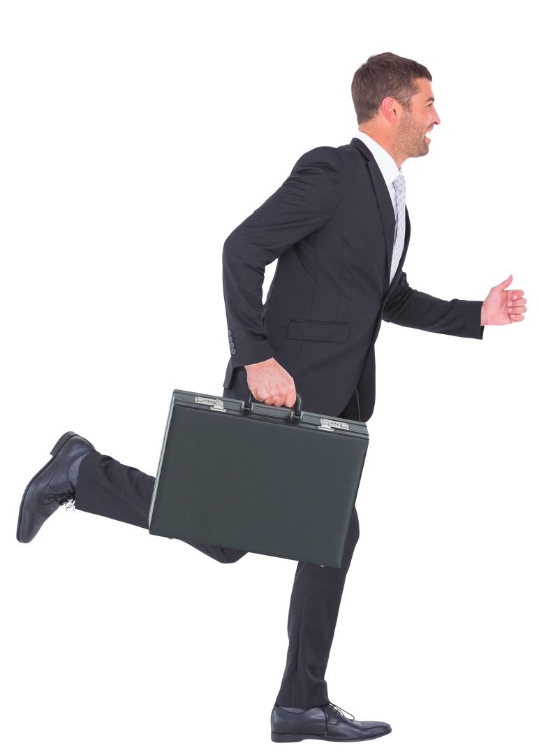 Smiling Businessman Running With Briefcase on Transparent Background - Download Free Stock Images Pikwizard.com