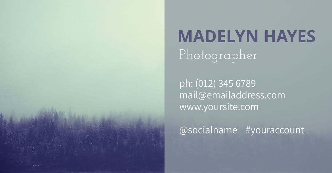 Serene Business Card Design with Misty Forest Backdrop
