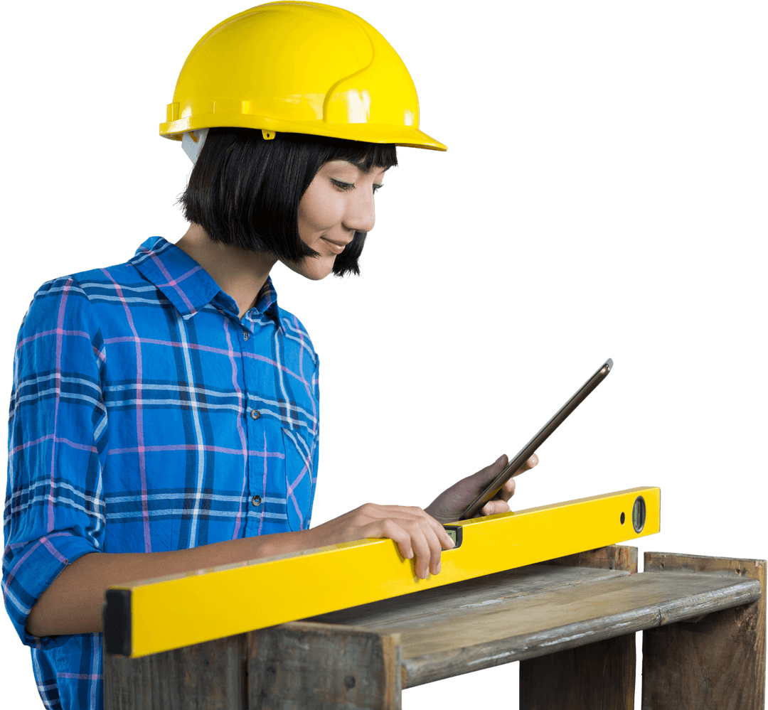 Female Architect Using Engineering Scale With Transparent Design in Construction