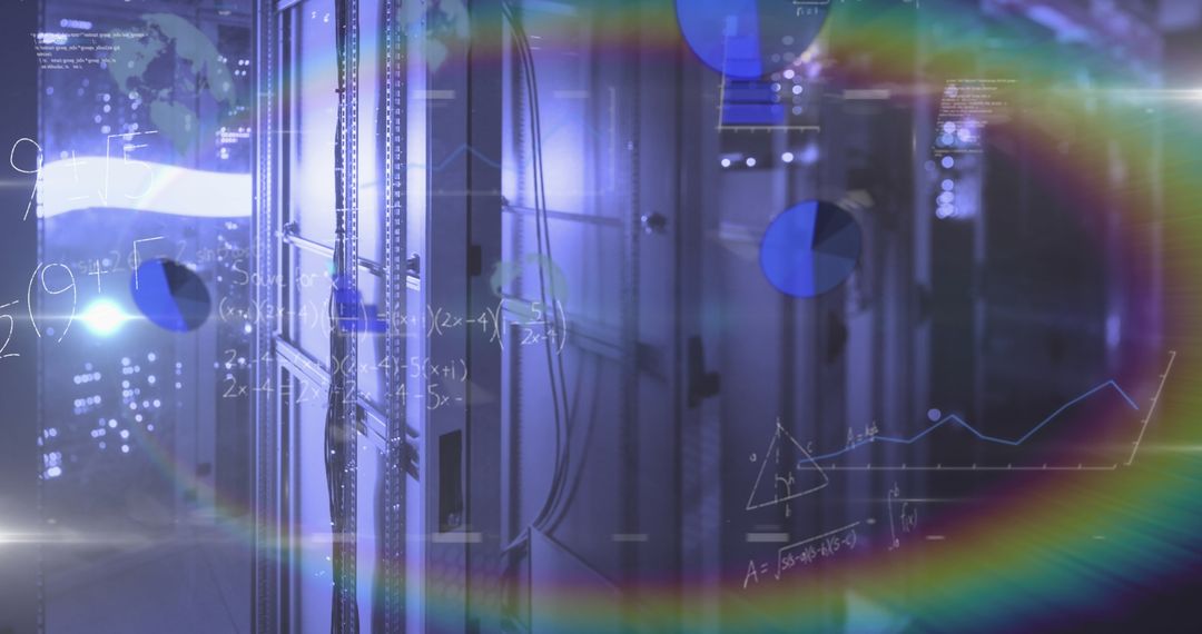 Glowing Server Racks in High-Tech Data Center Hallway