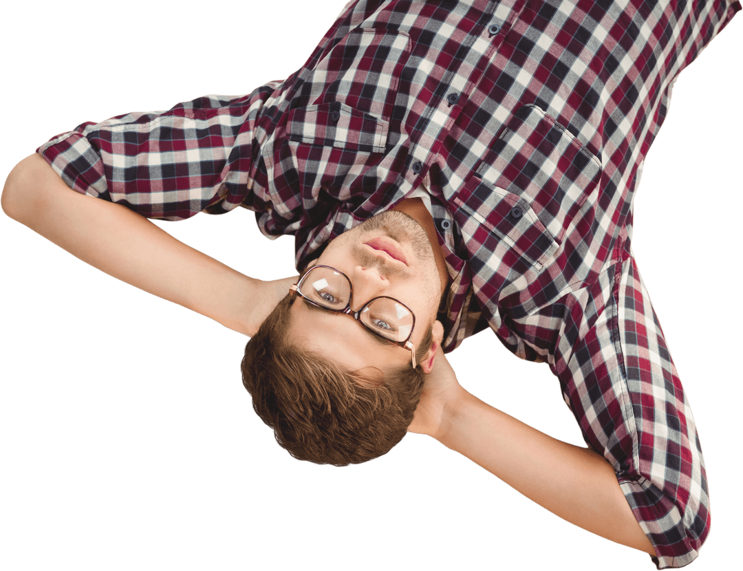 Relaxed Hipster in Plaid Shirt Transparent Background