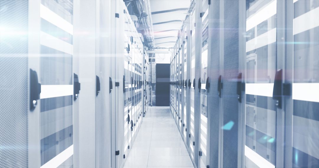 Advanced Server Room with Digital Interface Overlay