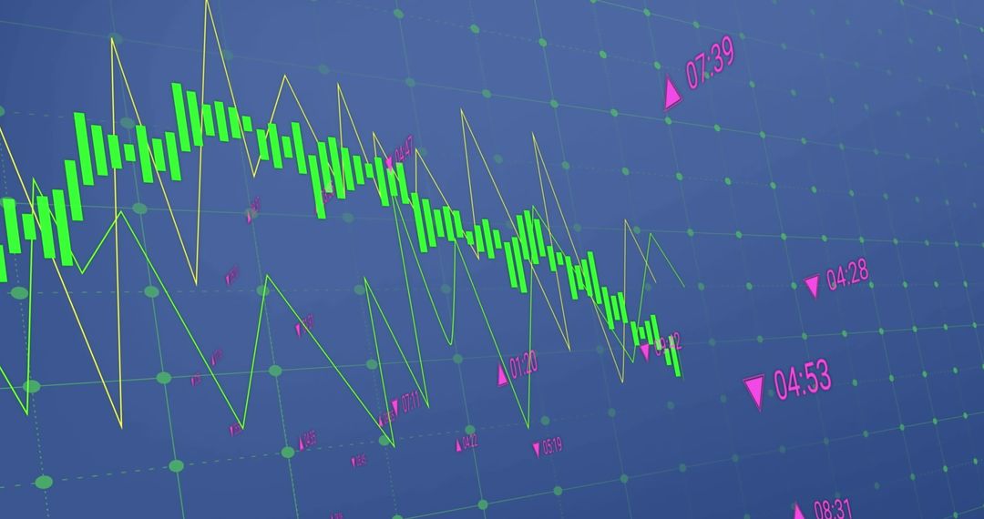 Dynamic Stock Market Data Analysis on Blue Grid Background