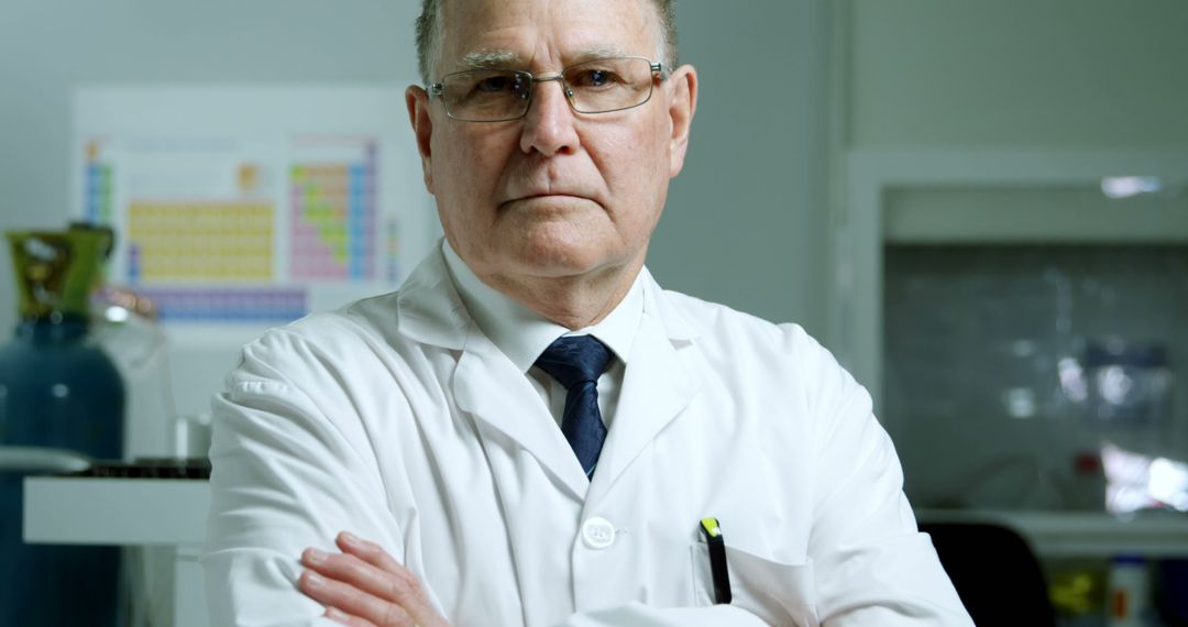 Senior Scientist in Lab Coat Standing with Arms Crossed - Free Images, Stock Photos and Pictures on Pikwizard.com