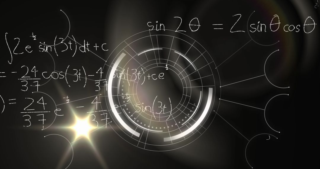 Digital Abstract with Math Formulas on Futuristic Interface