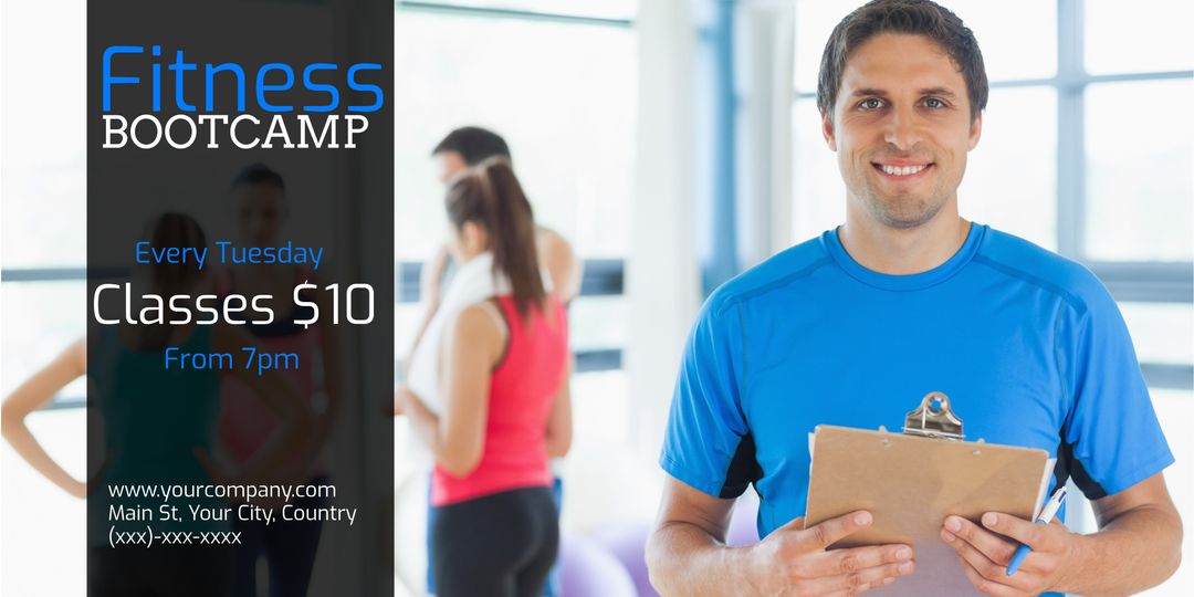 Motivational fitness instructor at bootcamp promoting activelifestyle