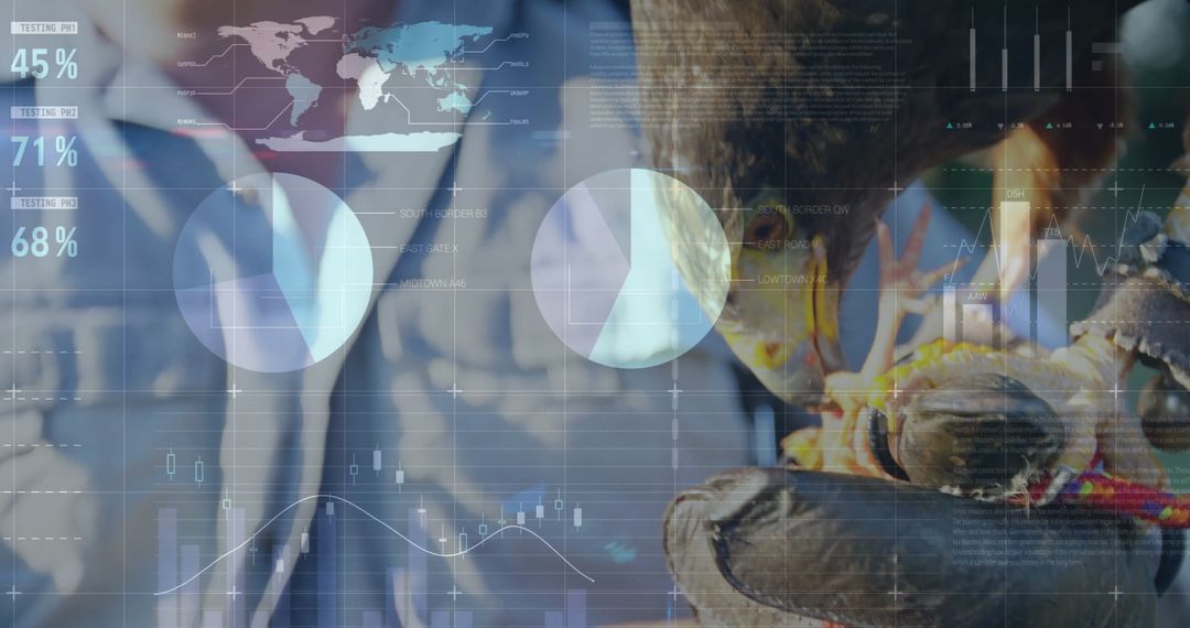 Falcon and Falconer with Futuristic Data Overlay in Professional Studio