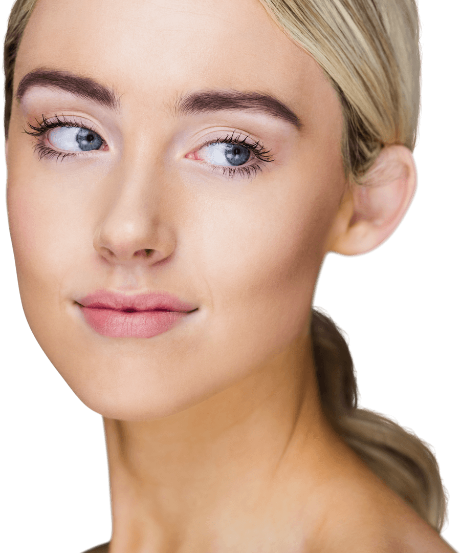 Transparent Overlay of Blond Woman Thoughtfully Looking Away