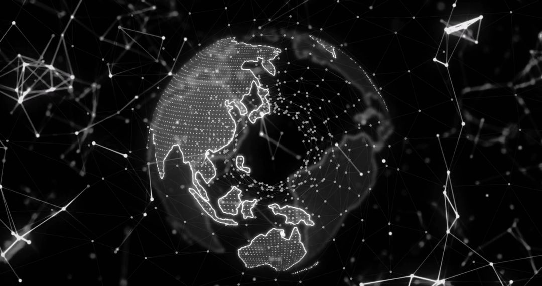 Glowing Digital Globe on Black Background Representing Global Networking
