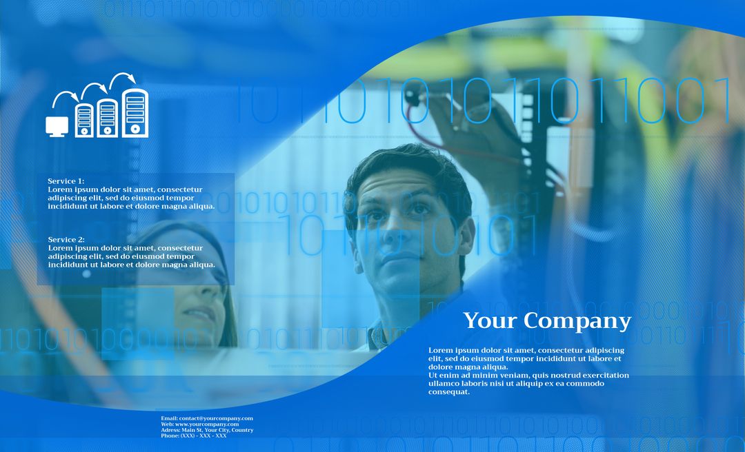 Tech Service Promotion with Digital Overlay and Professional Design