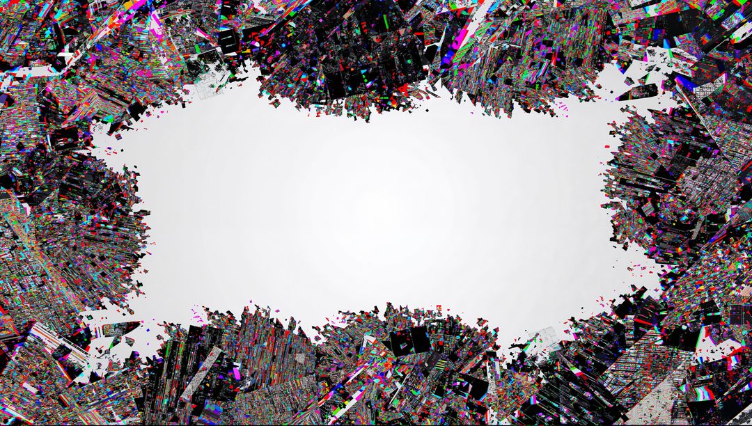 Framing Neon Glitch Border Surrounding Central White Void for Tech Banner and Background Design