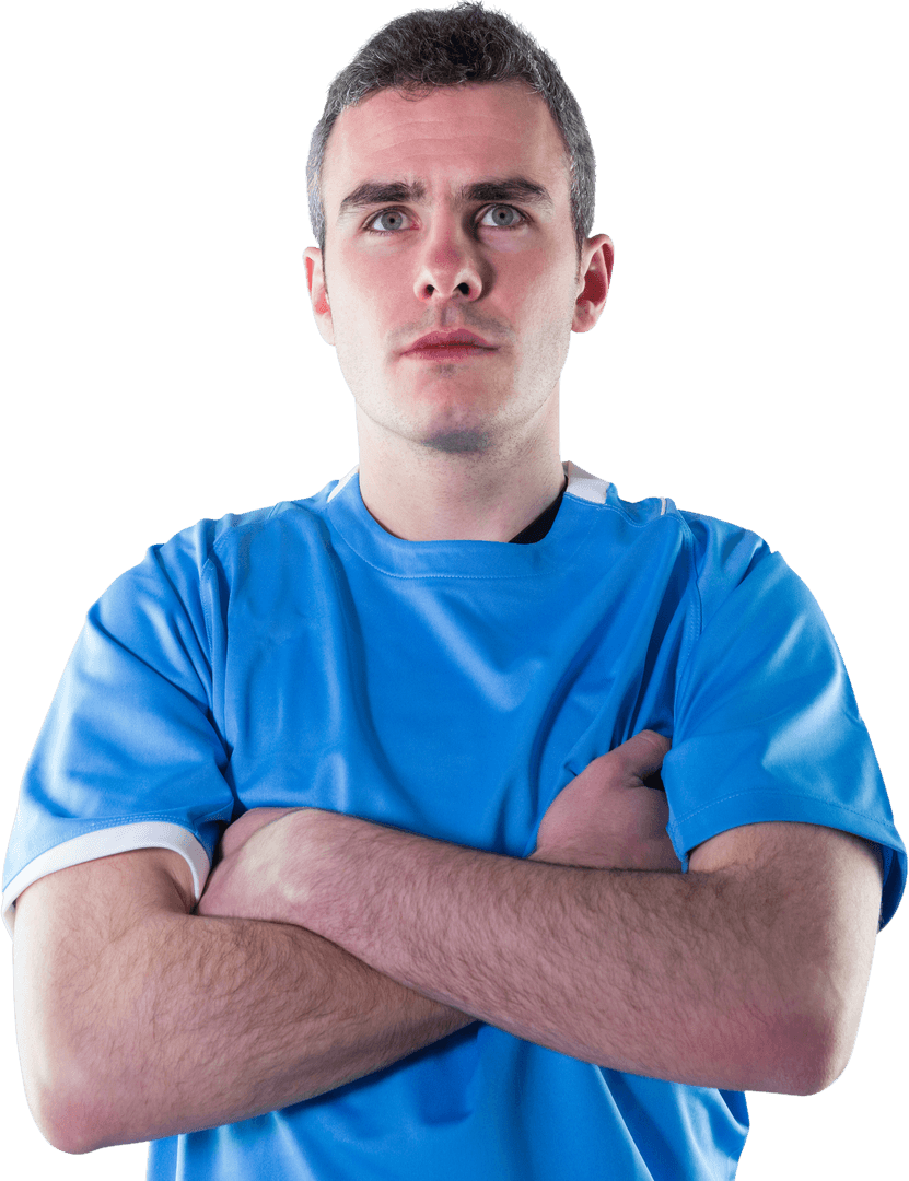 Transparent Rugby Player Crossed Arms Serious Expression