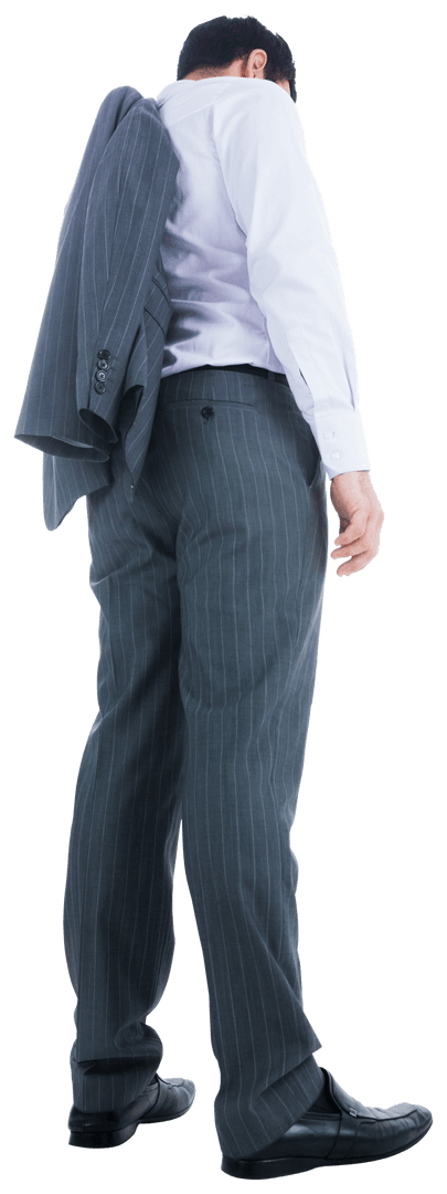 Transparent Back View of Biracial Businessman Holding Suit