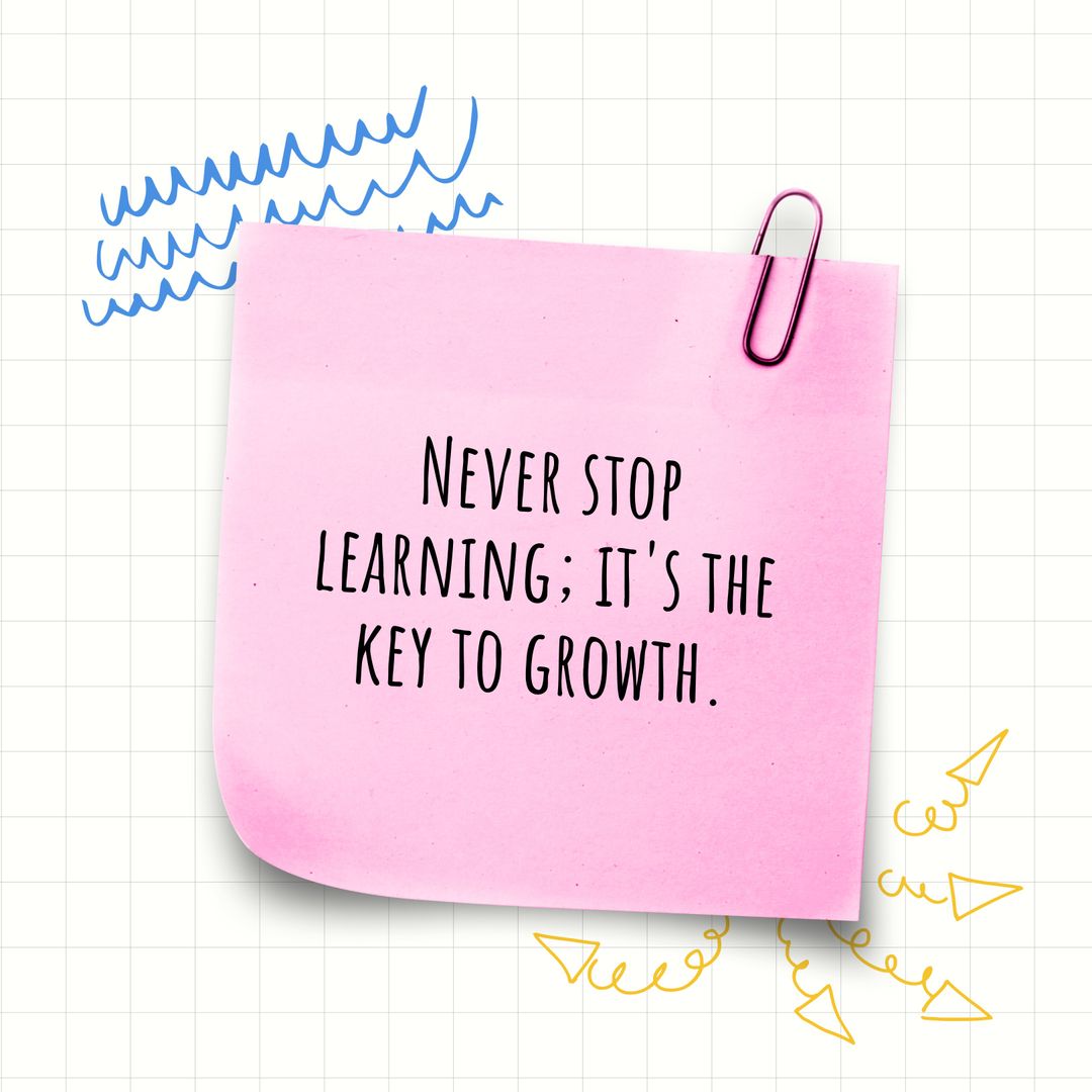 Motivational Pink Sticky Note Encouraging Continuous Learning