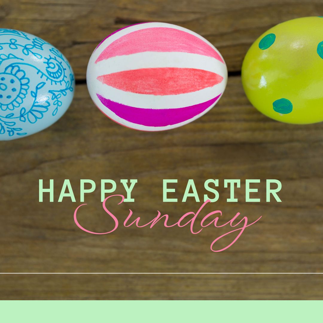 Colorful Easter Eggs and Happy Easter Sunday Text on Wooden Table - Download Free Stock Templates Pikwizard.com