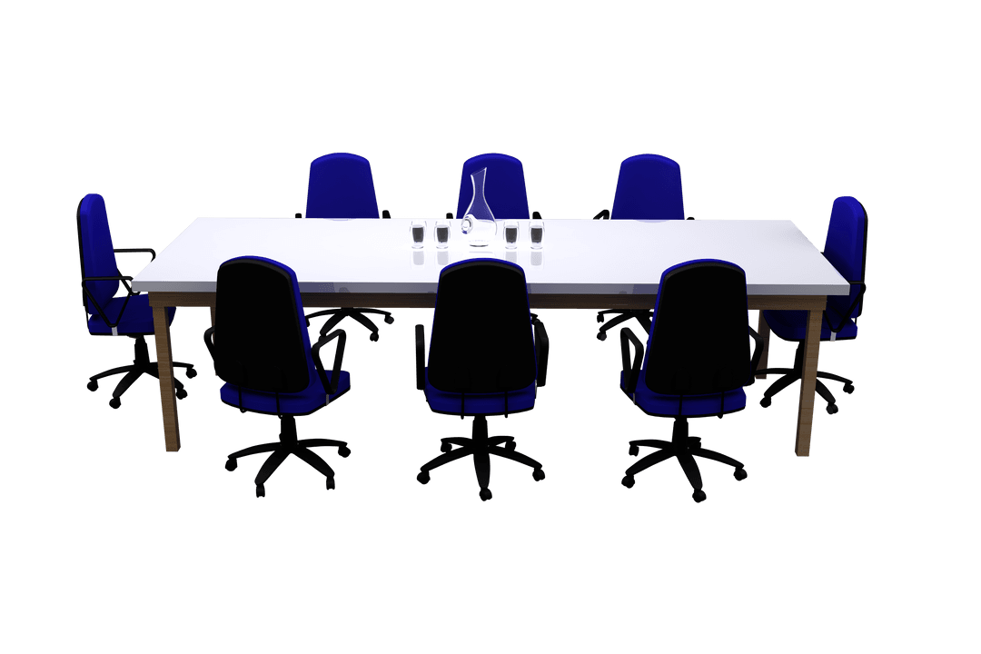 Transparent Modern Conference Room with Empty Blue Chairs