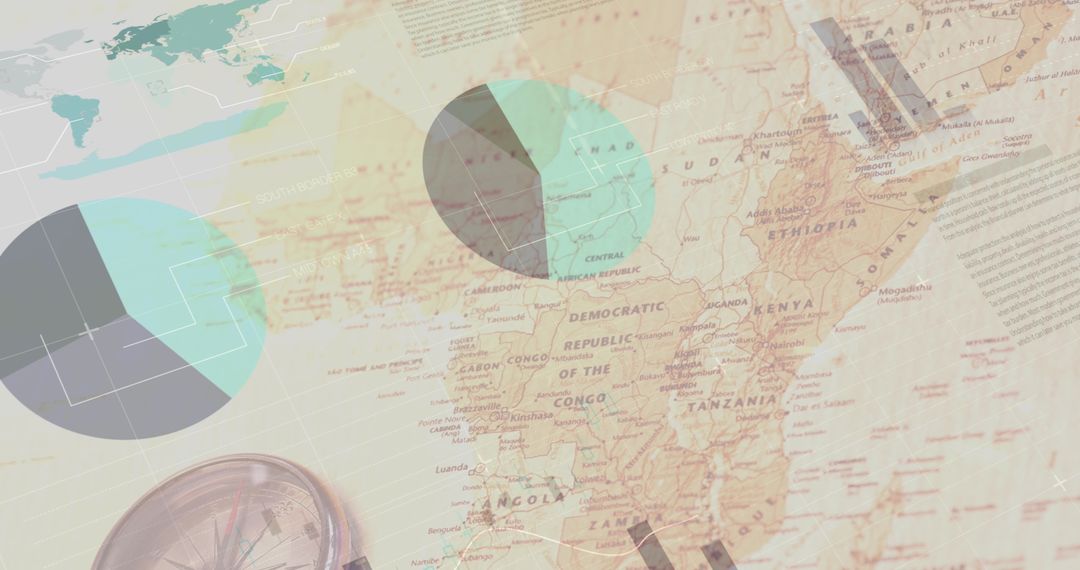 Financial Graphs Overlay on Africa Map with Compass for Global Analysis and Strategy - Free Images, Stock Photos and Pictures on Pikwizard.com