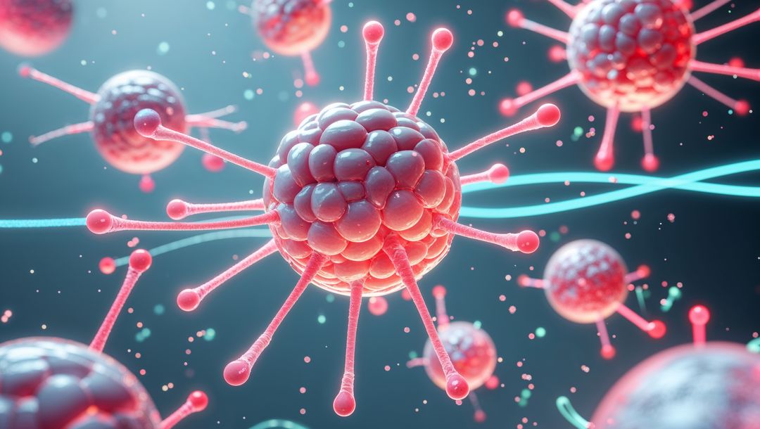 Floating Viral Particle with Spike Proteins in Lab Simulation Concept