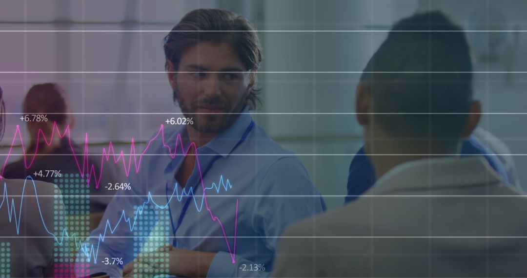 Collaborative Team Analyzing Market Trends in Modern Office