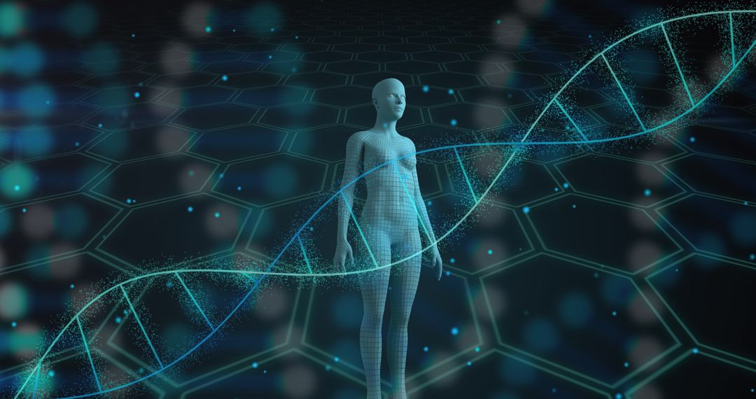 DNA Strands and Human Figure Illustrating Genetic Research