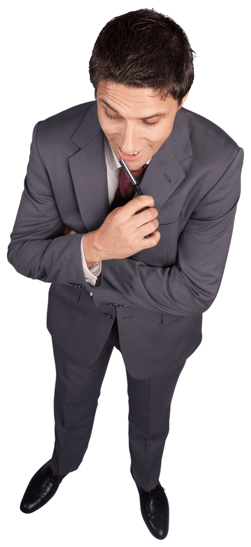 Caucasian Businessman Smiling with Pen on Transparent Background