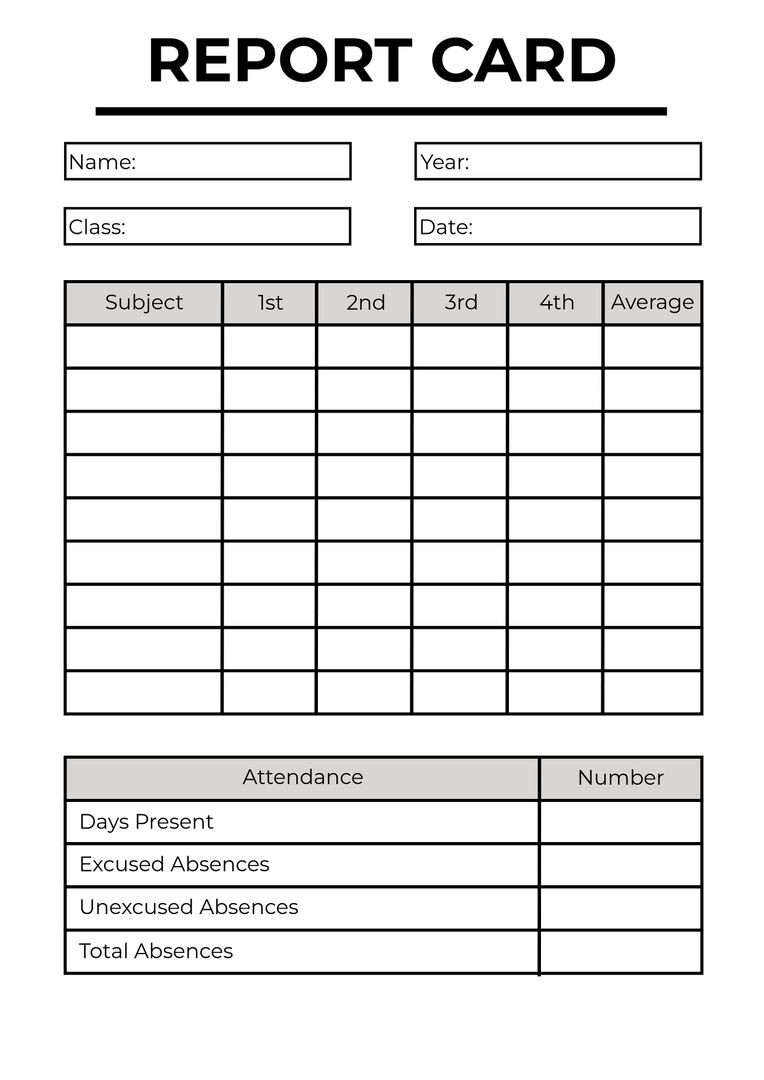 Academic Report Card Template with Attendance Tracking - Download Free Stock Templates Pikwizard.com