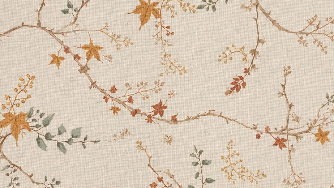 Botanical Vine Pattern with Autumn Leaves and Berries on Beige