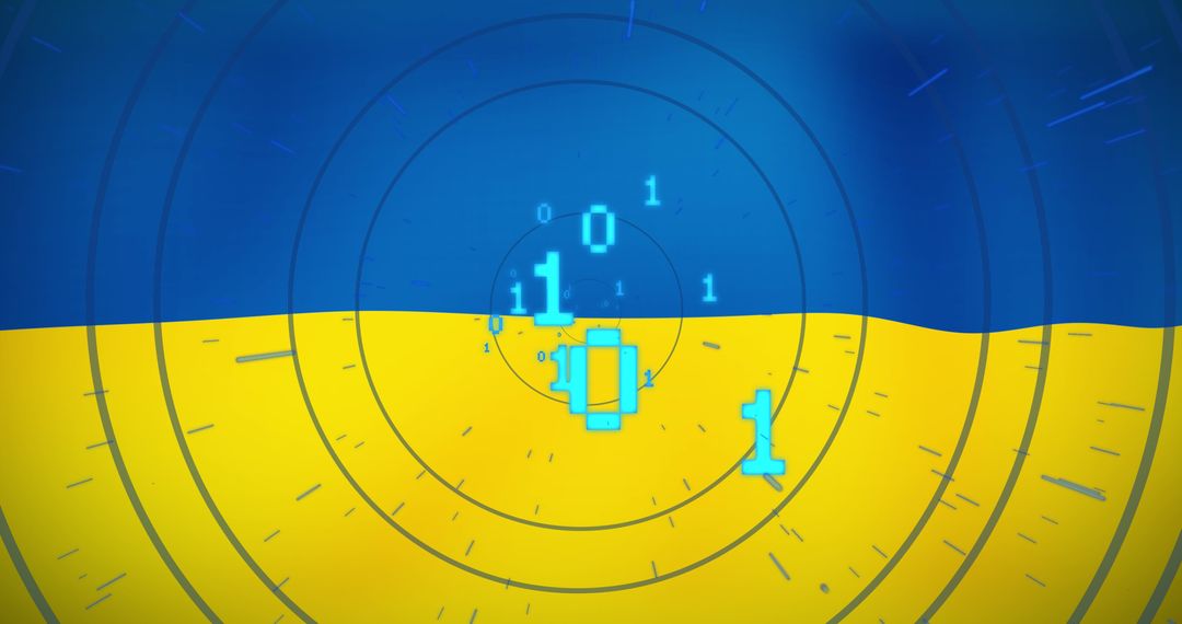 Binary Code Over Ukrainian Flag Illustrating Technological Influence