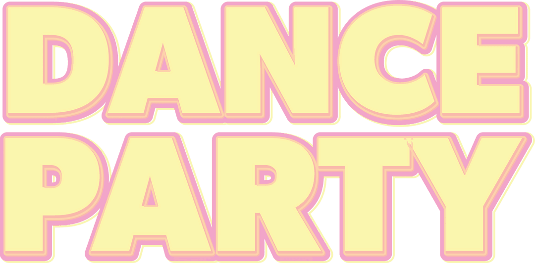 Dance Party Text in Bold Fun Letters on Transparent Background