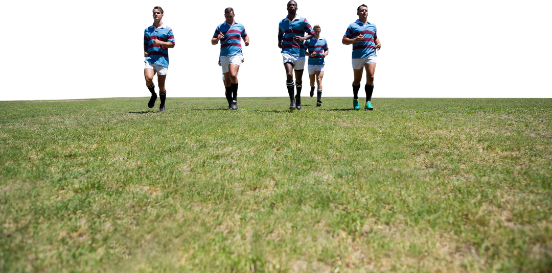 Diverse Rugby Players Running on Grass Court Transparent Background - Download Free Stock Images Pikwizard.com