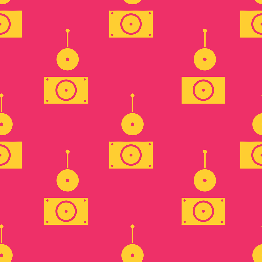 Abstract Vector Pattern of Yellow Cameras on Pink Transparent Background