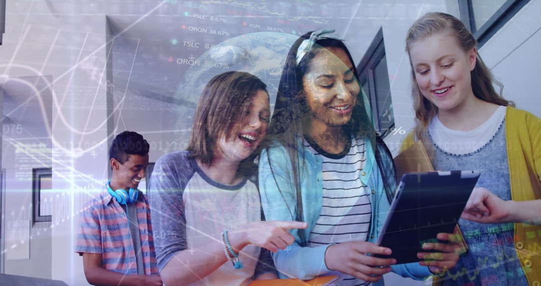 Diverse Students Engaging with Digital Technology and Data