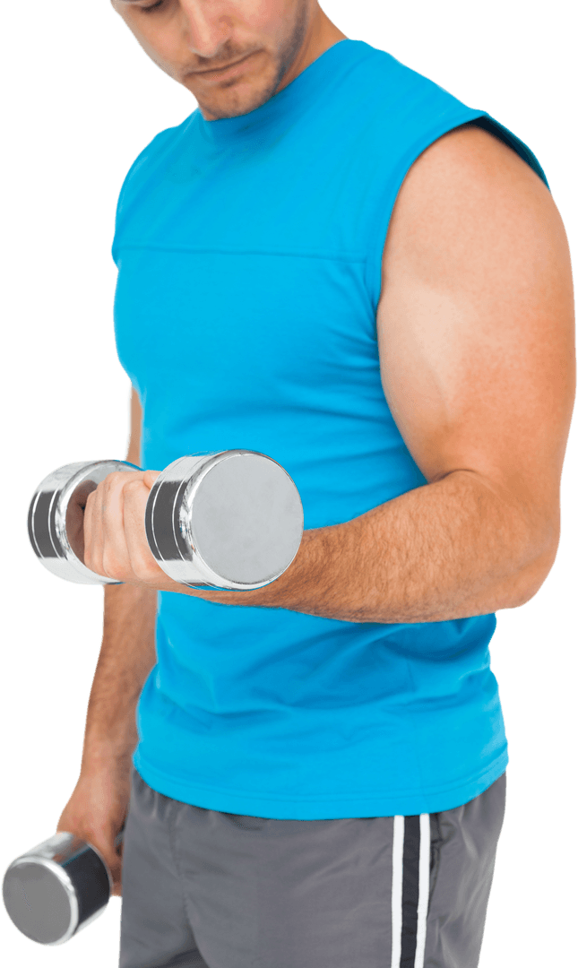 Fit Male Performing Transparent Dumbbell Curls