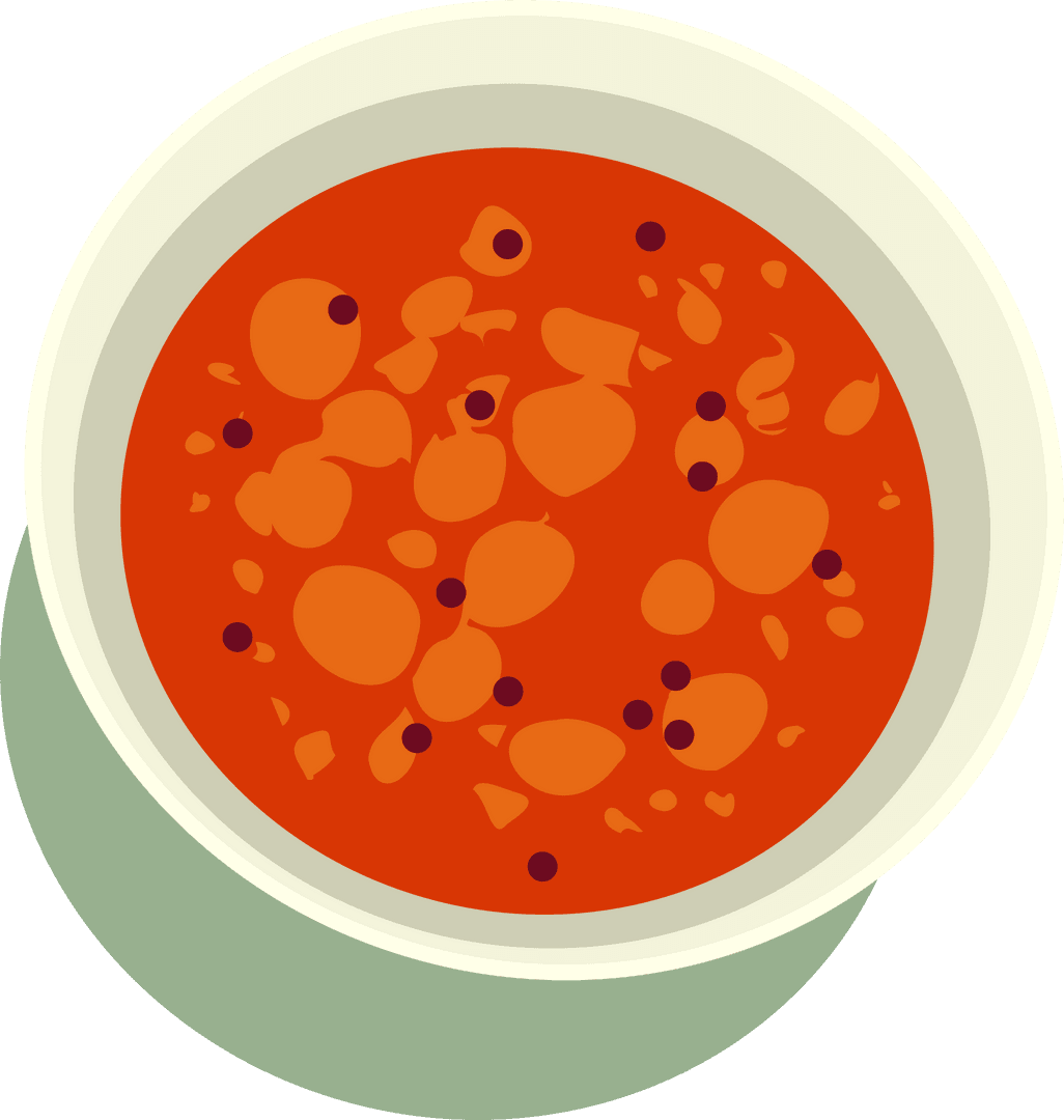 Transparent Bowl of Rustic Red Soup Top View Illustration