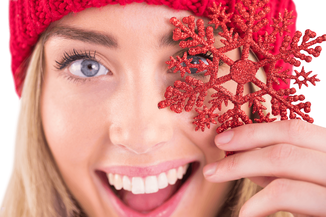 Joyful Holiday Vibes with Transparent Red Snowflake