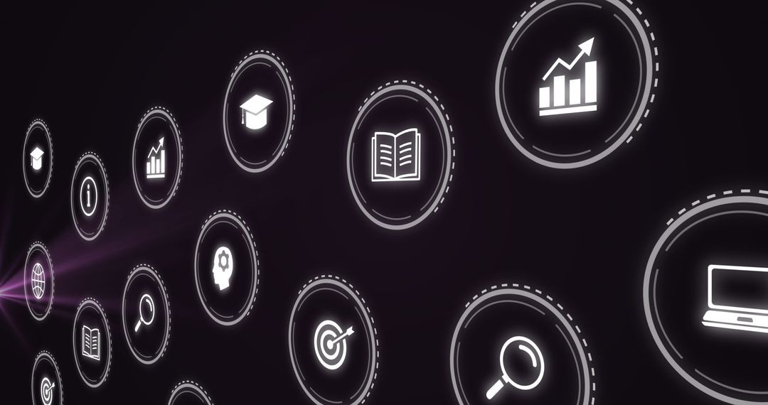 Digital Business Icons and Light Trails Conceptual Interface