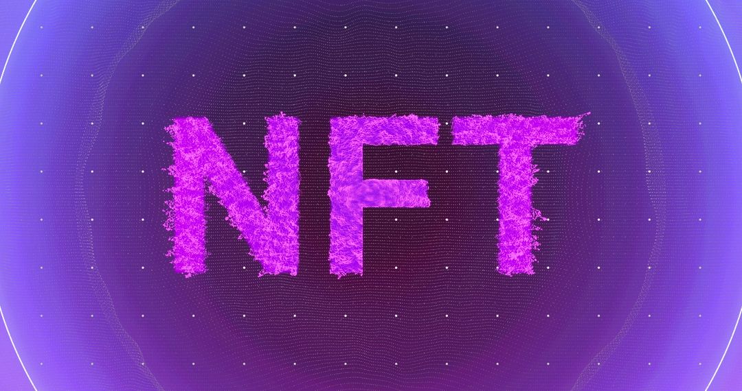 Glowing Purple NFT Text with Futuristic Neon Circles